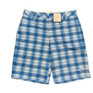 NWT Puma Cell Blue Plaid Tech Shorts Aster-Monaco Men's Golf Size 34
